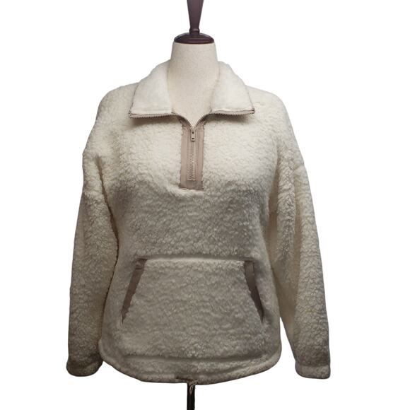 SO Women’s Fleece Pullover S Cream Tan Oversized Quarter-Zip Cozy Layers - Picture 1 of 9